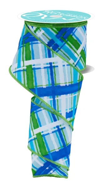 Wired Multicolor Diagonal Plaid Ribbon-2.5”x10 Yards