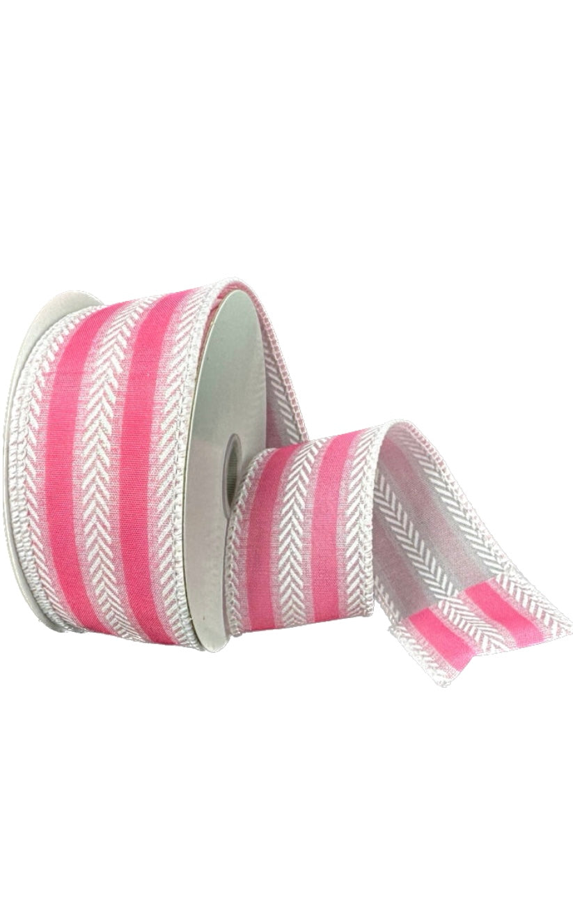 10 Yards - 1.5” Wired Light Pink and White Iridescent Herringbone Ribbon