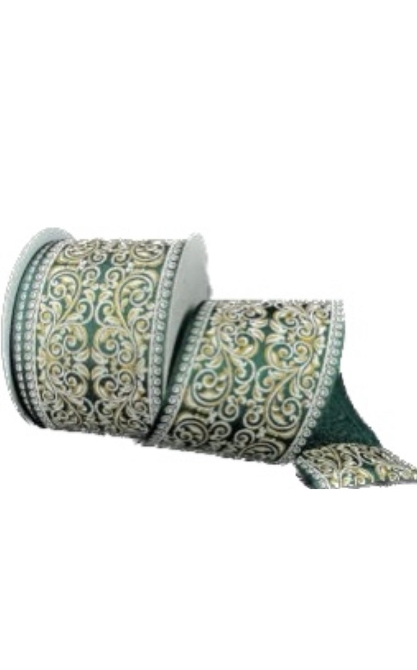 Wired Hunter Satin Metallic Ornate Ribbon-2.5”x10 Yards