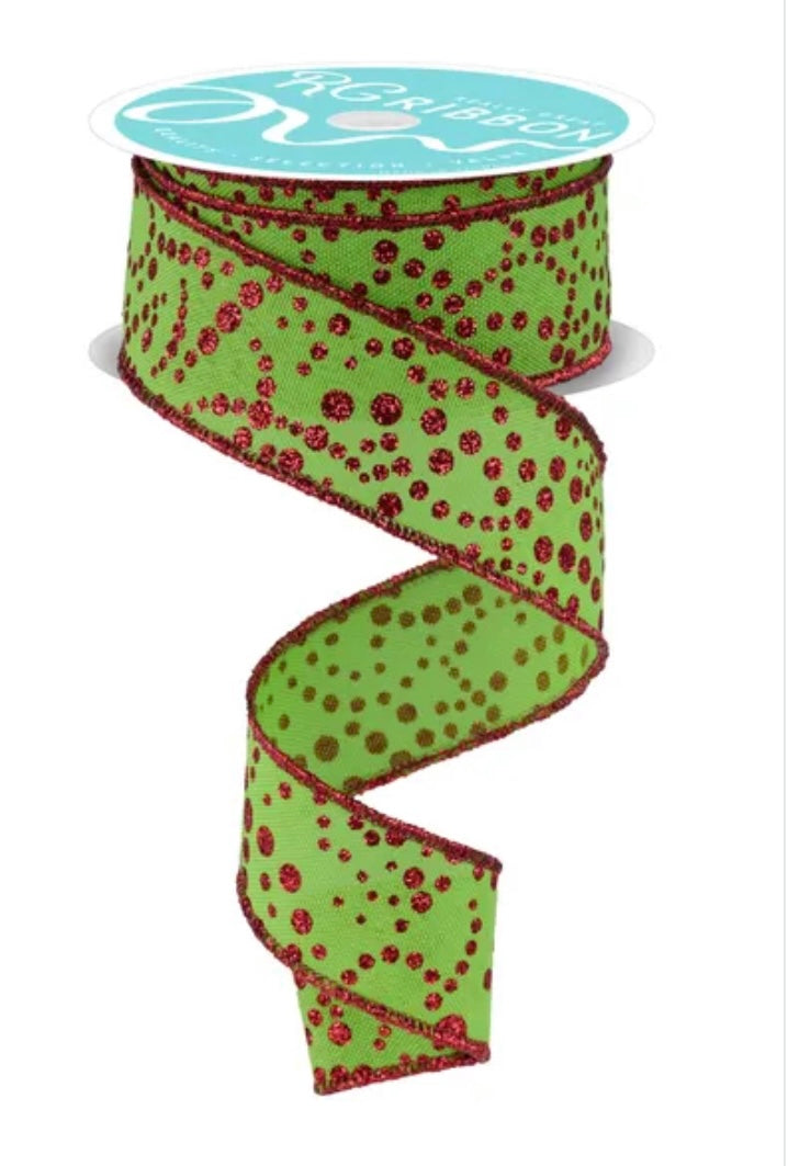 Wired Lime Glitter Dot Confetti Ribbon-1.5” x10 Yards