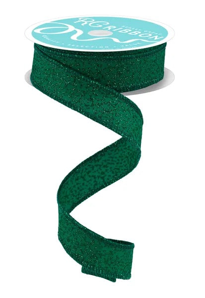 Wired Emerald Green Irregular Spotted Glitter Ribbon- 7/8”x10 Yards