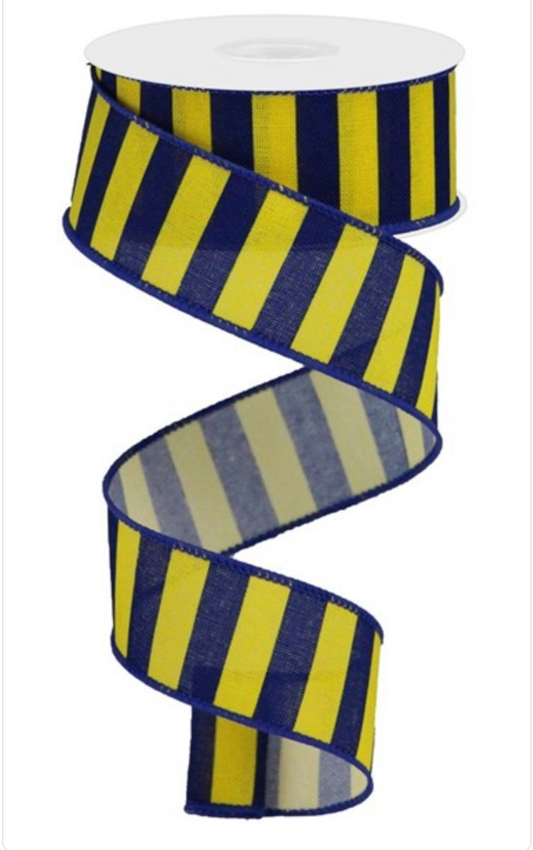 10 Yards - 1.5” Yellow with Horizontal Navy Stripes Ribbon - Everyday Ribbon