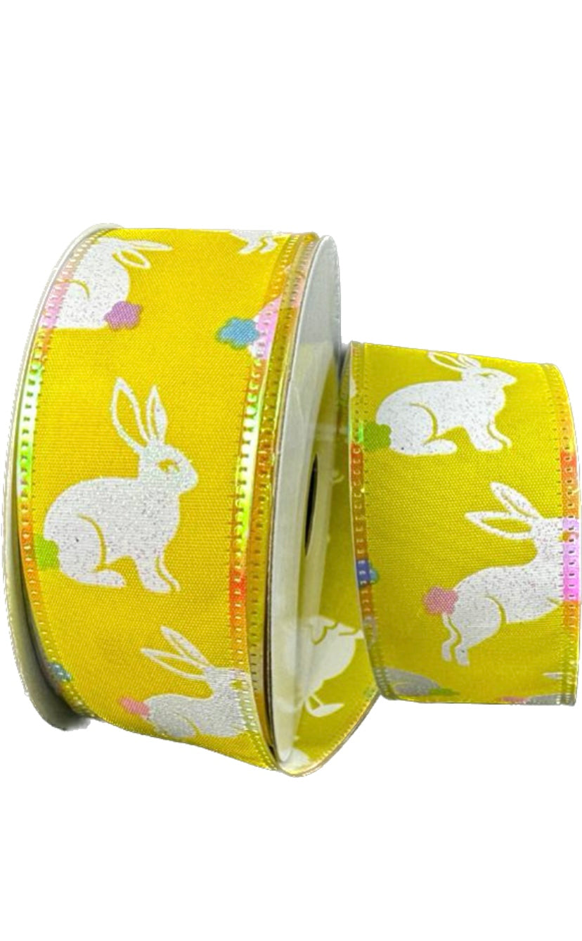 Wired Yellow Background Bunny Ribbon-1.5”x10 Yards