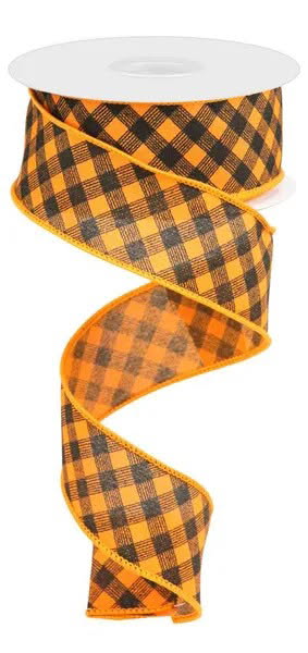 Wired Black and Orange Cross Check Ribbon - Halloween Ribbon-1.5”x10 Yards