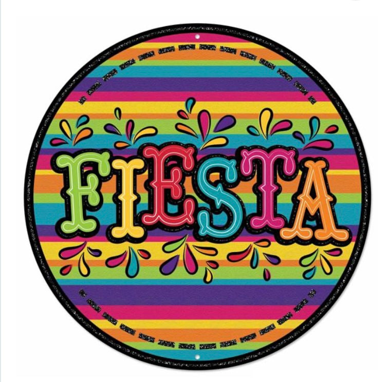 12" Round Metal Fiesta Wreath Sign