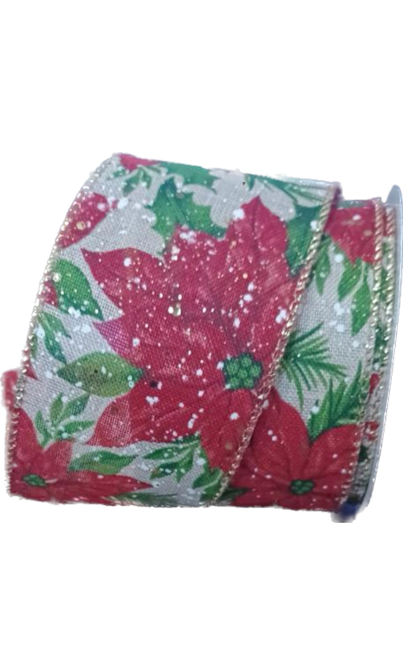 Wired Christmas Poinsettia Ribbon-2.5”x10 Yards
