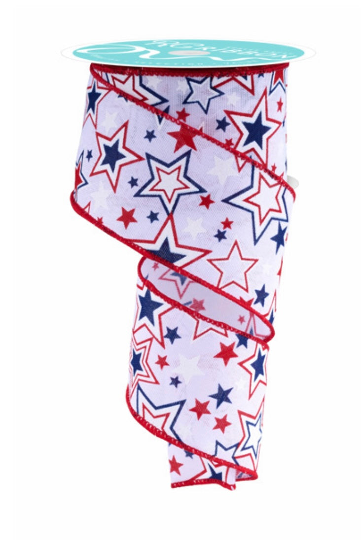 10 Yards - 2.5" Wired Patriotic Stars Ribbon