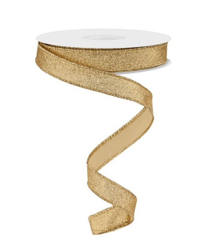 10 Yards - 5/8” Wired Gold Shimmer Glitter Ribbon