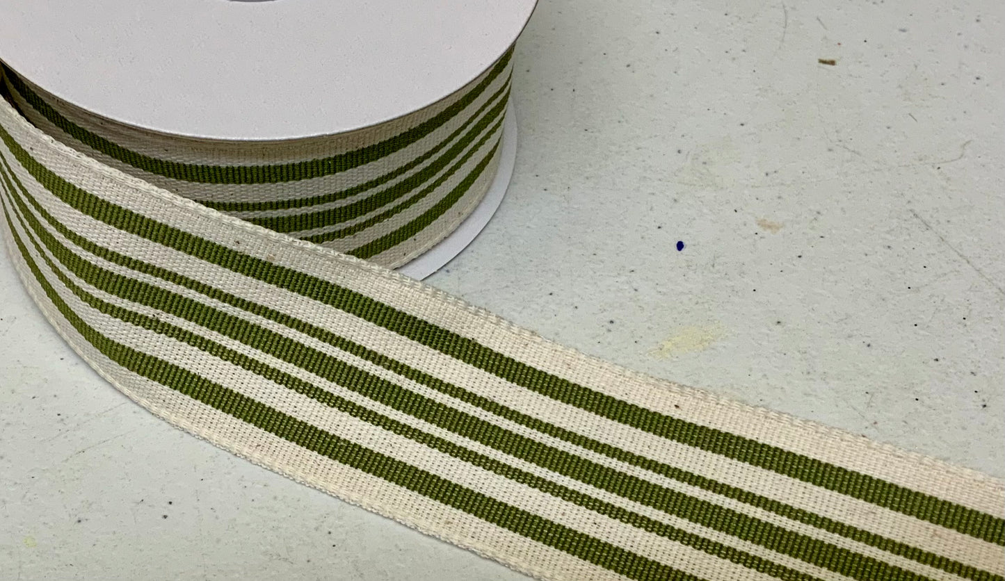 Wired Ivory Moss Woven French Stripes Ribbon- 1.5” x10 Yards