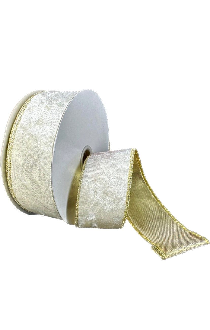 Wired Ivory Crushed Velvet Ribbon-1.5”x10 Yards