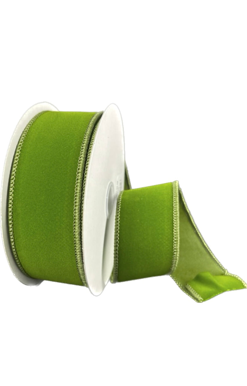 Wired Moss Green Flat Velvet Ribbon- 1.5”x10 Yards