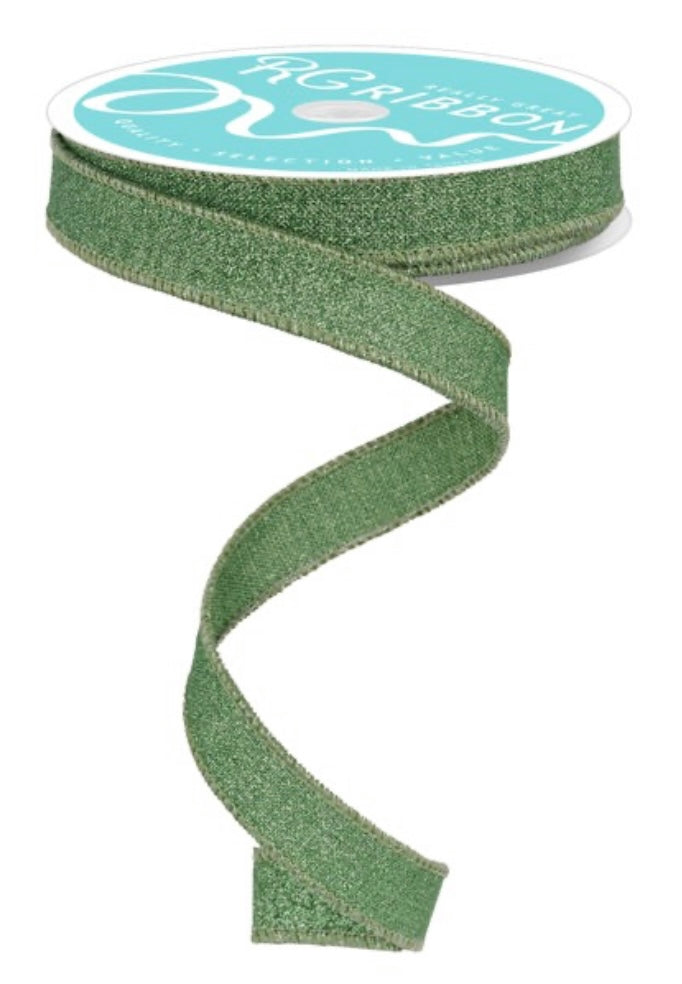 10 Yards - 5/8” Wired Sage Green Glitter Ribbon