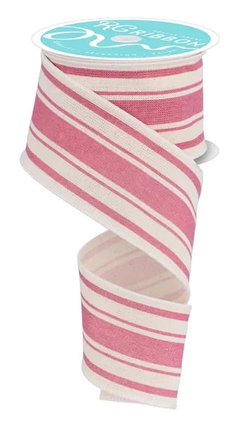 Ivory and Rose Farmhouse Stripe Ribbon- 2.5”x10 Yards
