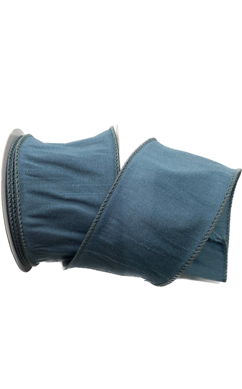 Wired Smoke Blue Faux Dupioni Ribbon- 2.5”x10 Yards