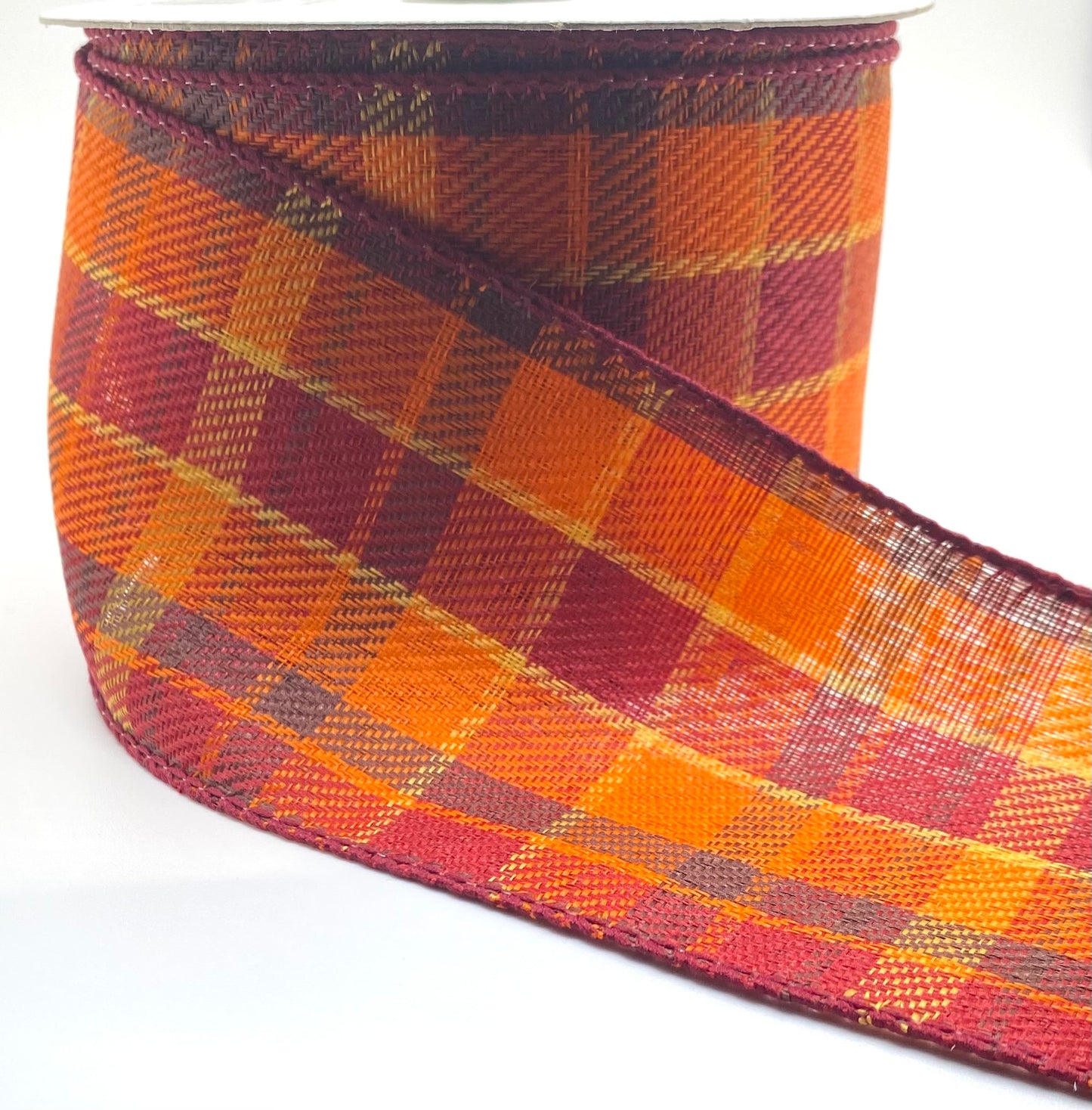 10 Yards - 2.5” Wired Orange, Red and Yellow Fall Plaid Ribbon