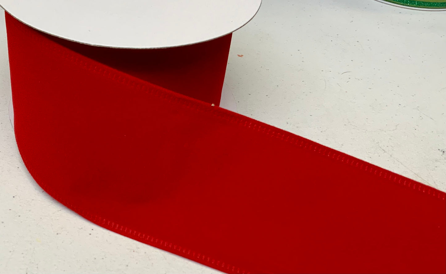 Wired Red Velvet Ribbon- 2.5”x10 Yards