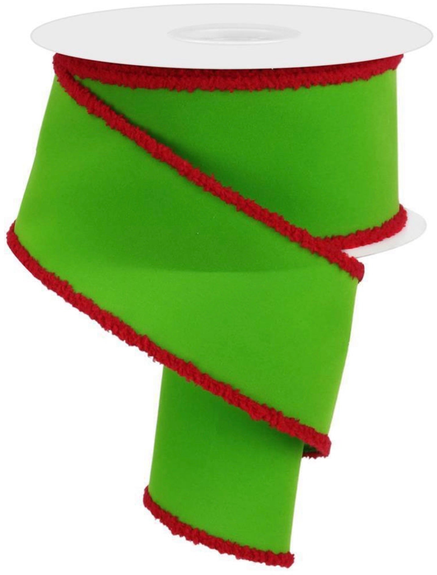 10 Yards - 2.5” Wired Lime Green Velvet Ribbon with Red Drift Edge