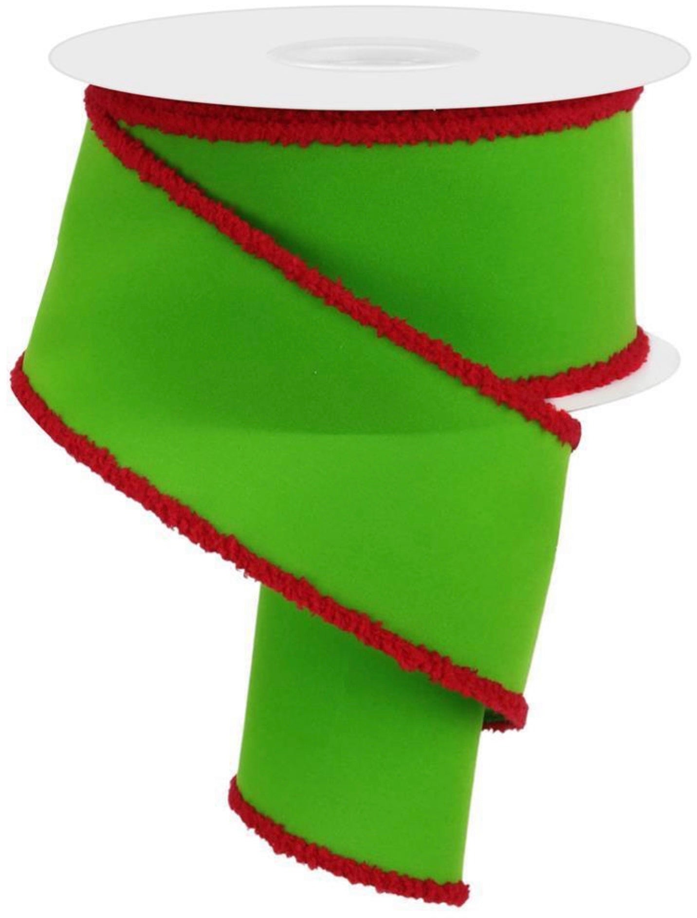 Wired Lime Green Velvet Ribbon with Red Drift Edge- 2.5”x10 Yards