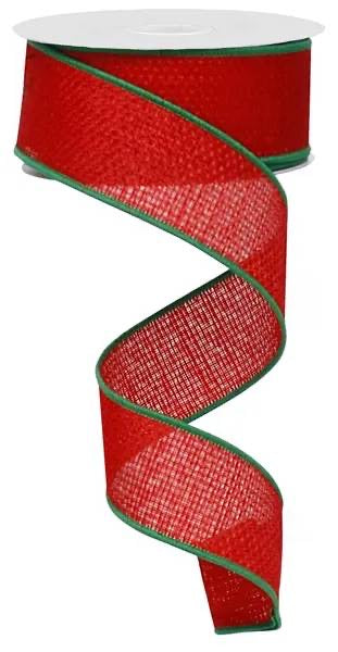 Wired Red with Lime Edging Cross Royal Burlap Ribbon- 1.5”x10 Yards