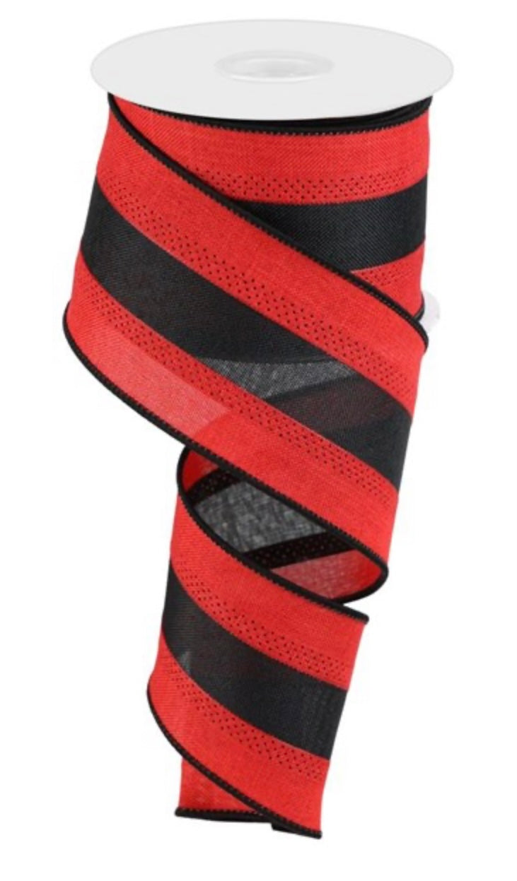 10 Yard - 2.5” Wired Black and Red Stripe Ribbon