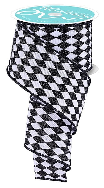Wired Black and White Harlequin Ribbon- 2.5”x10 Yards