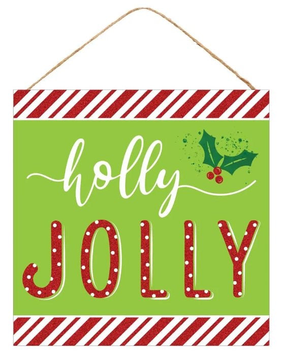10” Square Holly Jolly Christmas Wreath Sign
