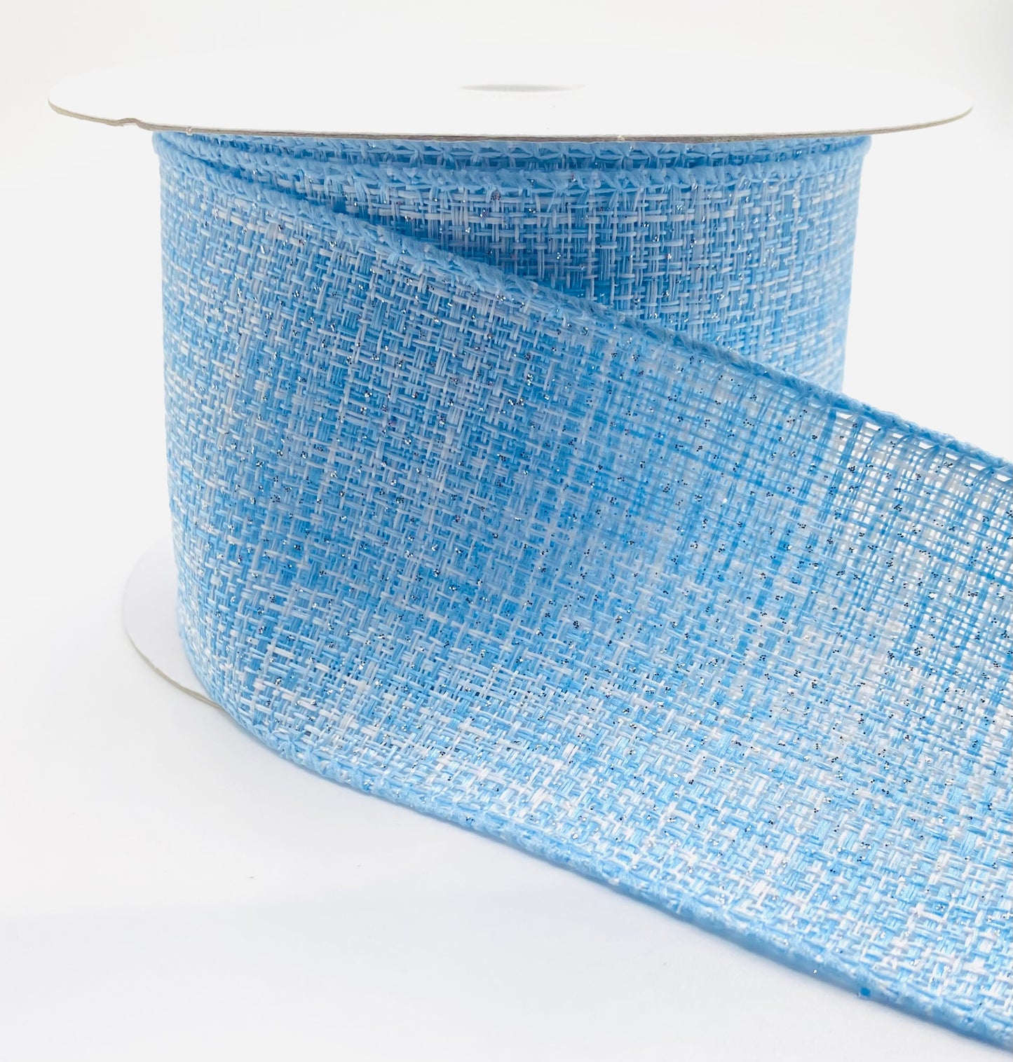 10 Yards - 2.5” Wired Light Blue White Silver Metallic Tweed Ribbon