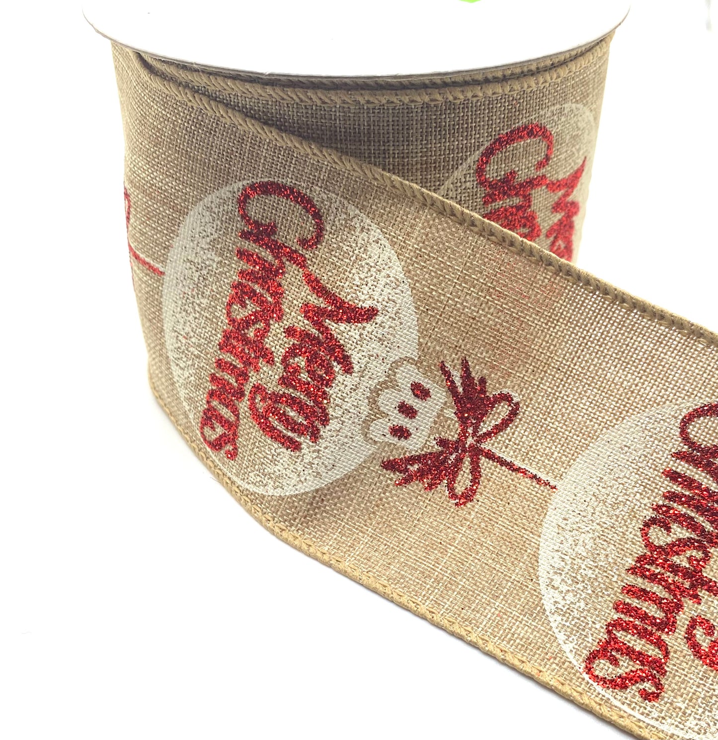 10 Yards - 2.5” Wired Merry Christmas Ornament Ribbon with Glitter Accent