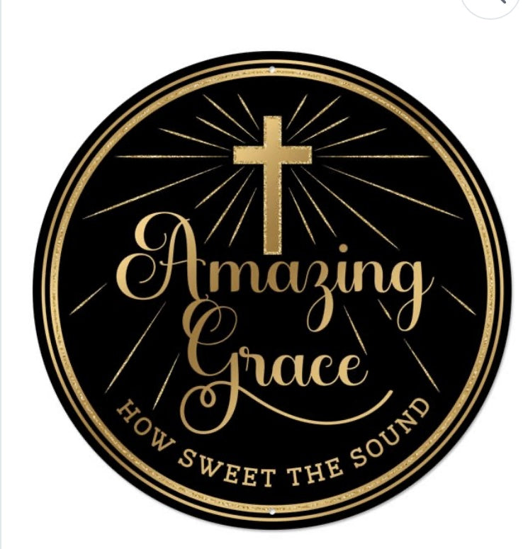 12" Round Metal Amazing Grace Wreath Sign