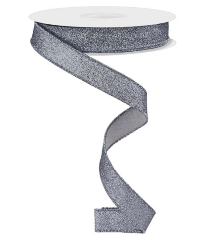 10 Yards - 5/8” Wired Pewter Glitter Ribbon