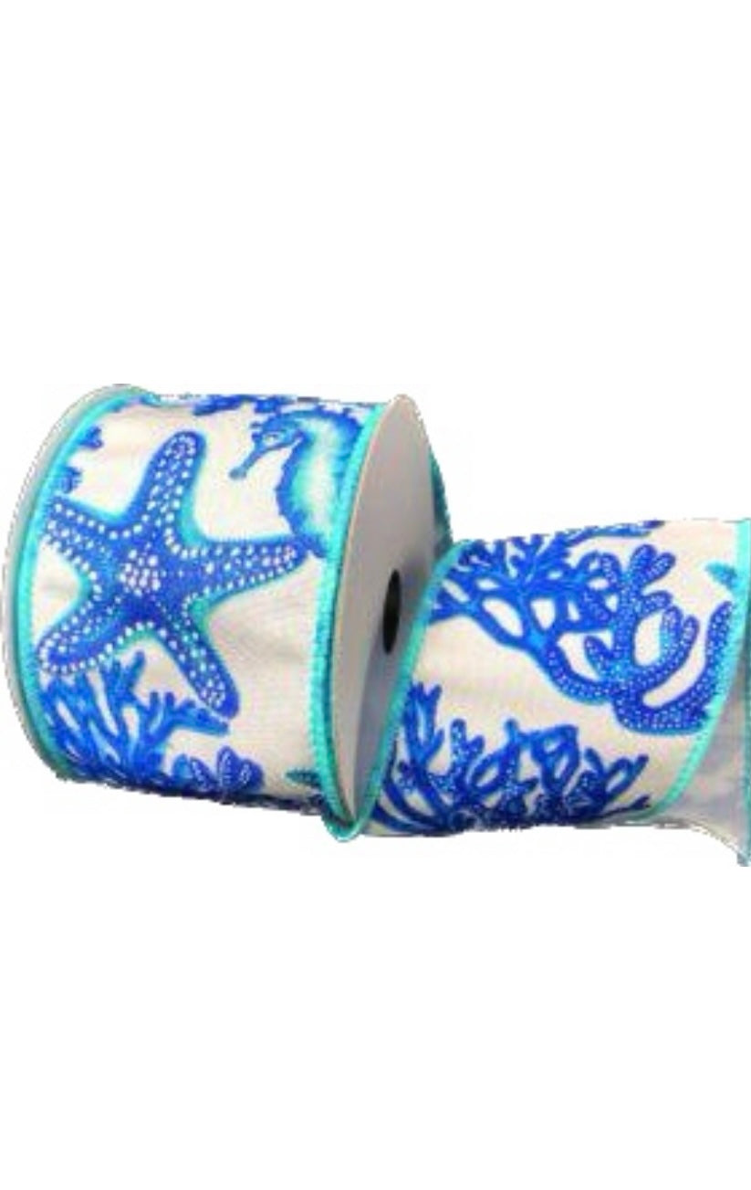 Wired Coral Beach Ribbon-2.5”x10 Yards