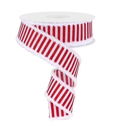Wired Red Glitter and White Stripe with Drift Edge Ribbon-1.5”x10 Yards