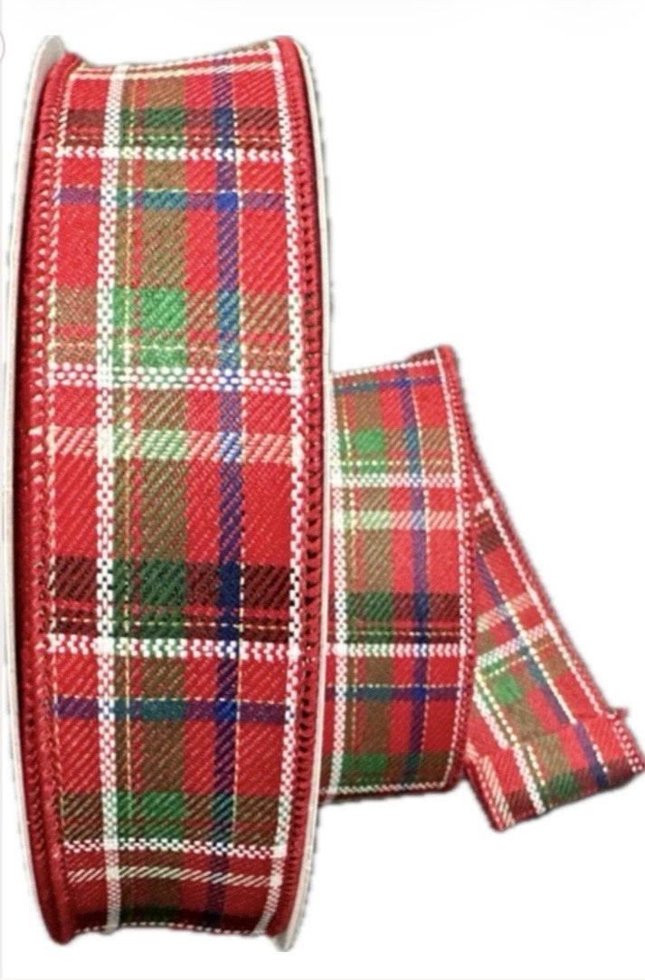 Wired Red Green Blue Laurel Homespun Plaid Ribbon- 1.5”x 50 Yards