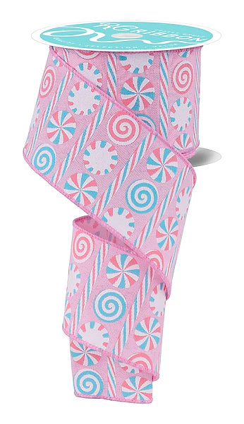 Wired Pastel Peppermint Candy Ribbon- 2.5”x10 Yards