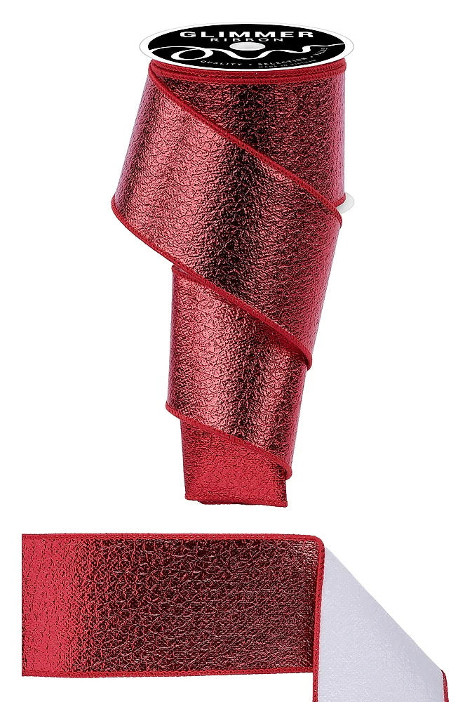 Wired Red and White Ice Crackle/Sparkle Fused Ribbon-2.5”x10 Yards