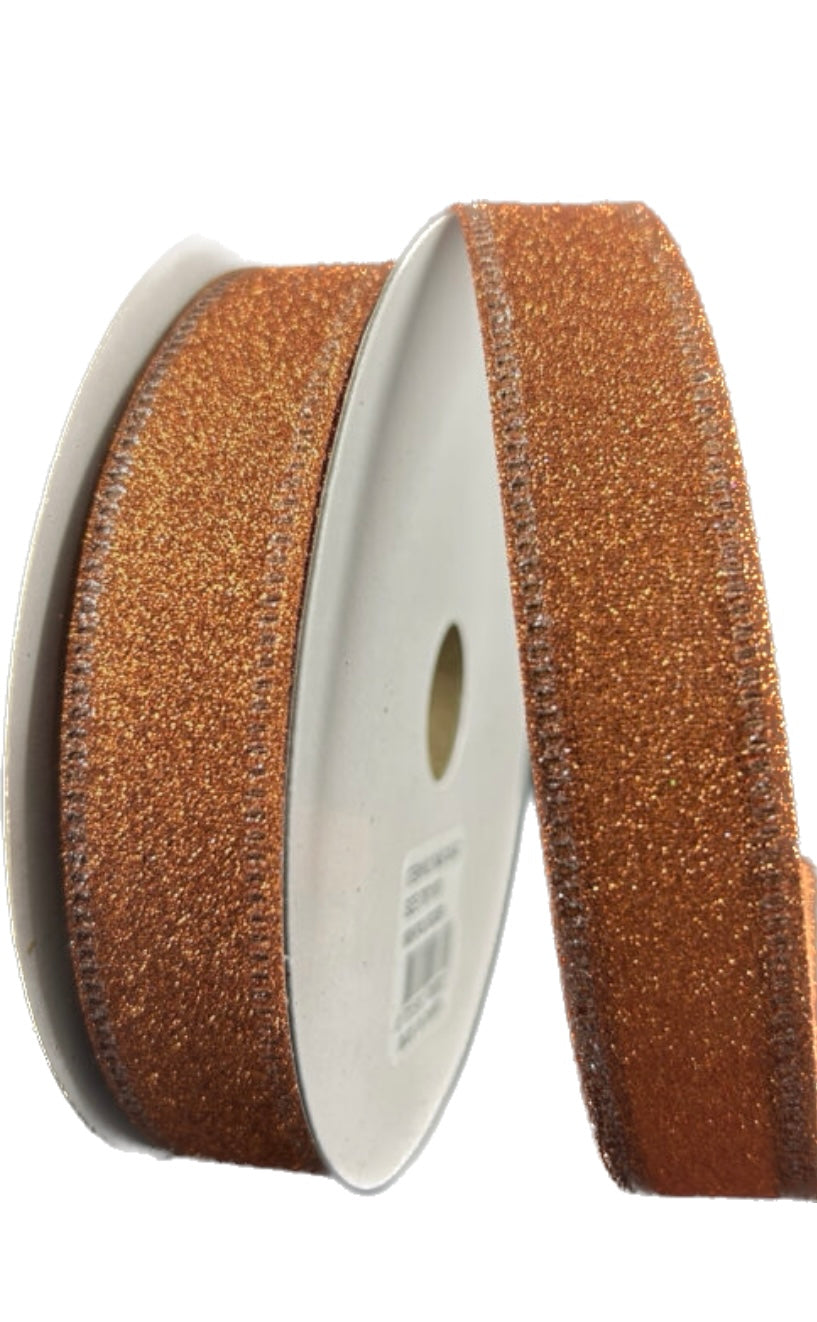 10 Yards - 7/8" Wired Rust Glitter Ribbon