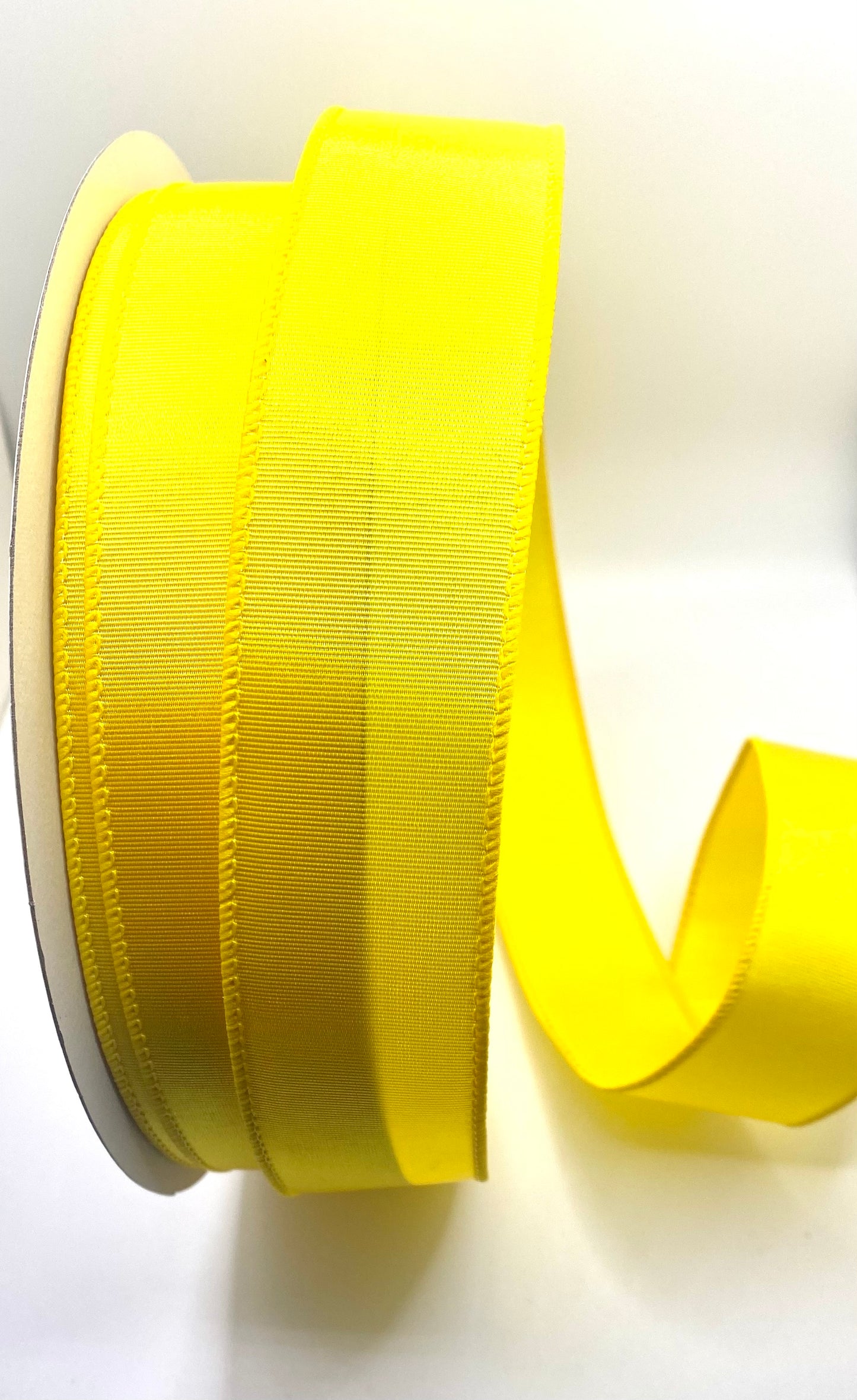 50 Yards - 1.5” Wired Yellow Ribbed Satin Ribbon