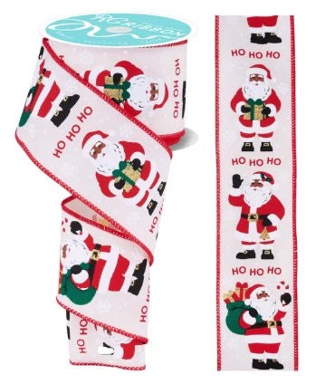 Wired Brown Santa Claus on White Ribbon- 2.5” x10 Yards