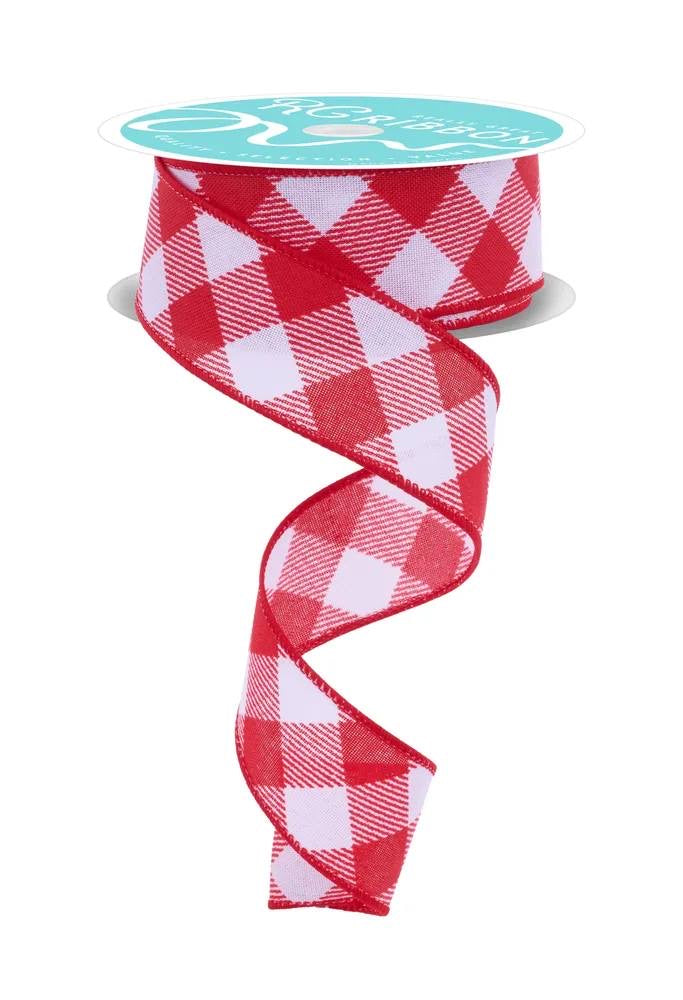 Yards - 1.5" Wired Red and White Cross Check Ribbon - Everyday Ribbon - Summer Ribbon