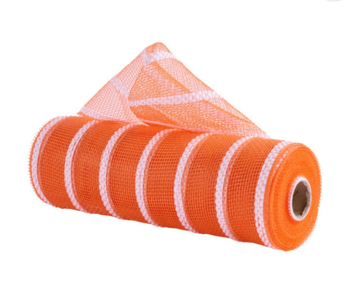 Orange with Wide White Stripes Mesh- 10”x10 Yards