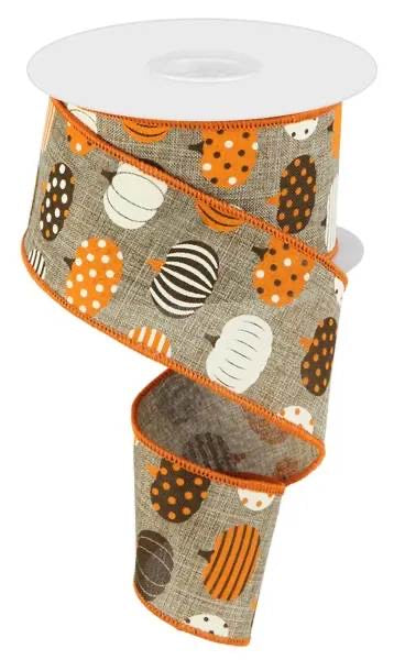 Wired Dark Natural Pumpkin Ribbon with Orange Edge Border - Fall Ribbon - Halloween Ribbon-2.5”x10 Yards