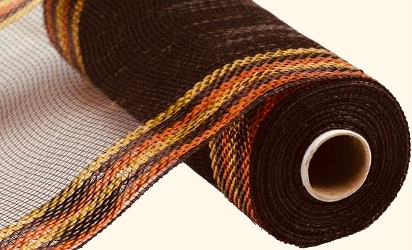 10.5 inch x 10 Yards Chocolate with Copper and Gold Foil Border Stripe Metallic Mesh