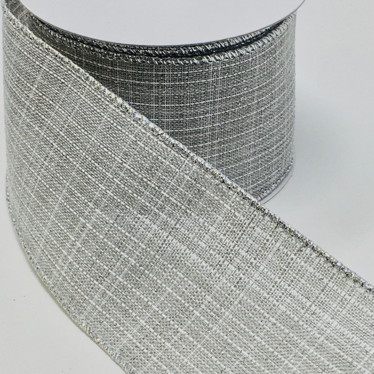 10 Yards - 2.5" Wired Gray with Glitter Accent and Metallic Edge Ribbon