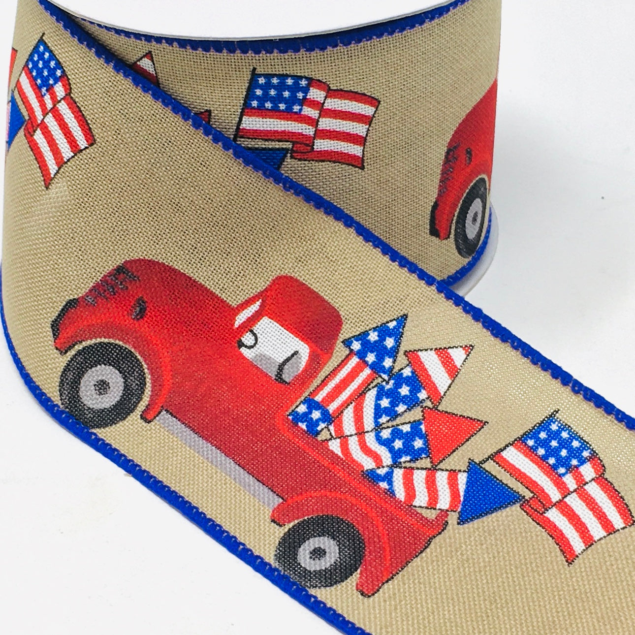 10 Yards - 2.5” Wired Patriotic Red Truck Ribbon
