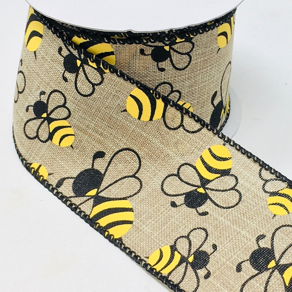 10 Yards - 2.5” Wired Natural Background Bumblebee Ribbon