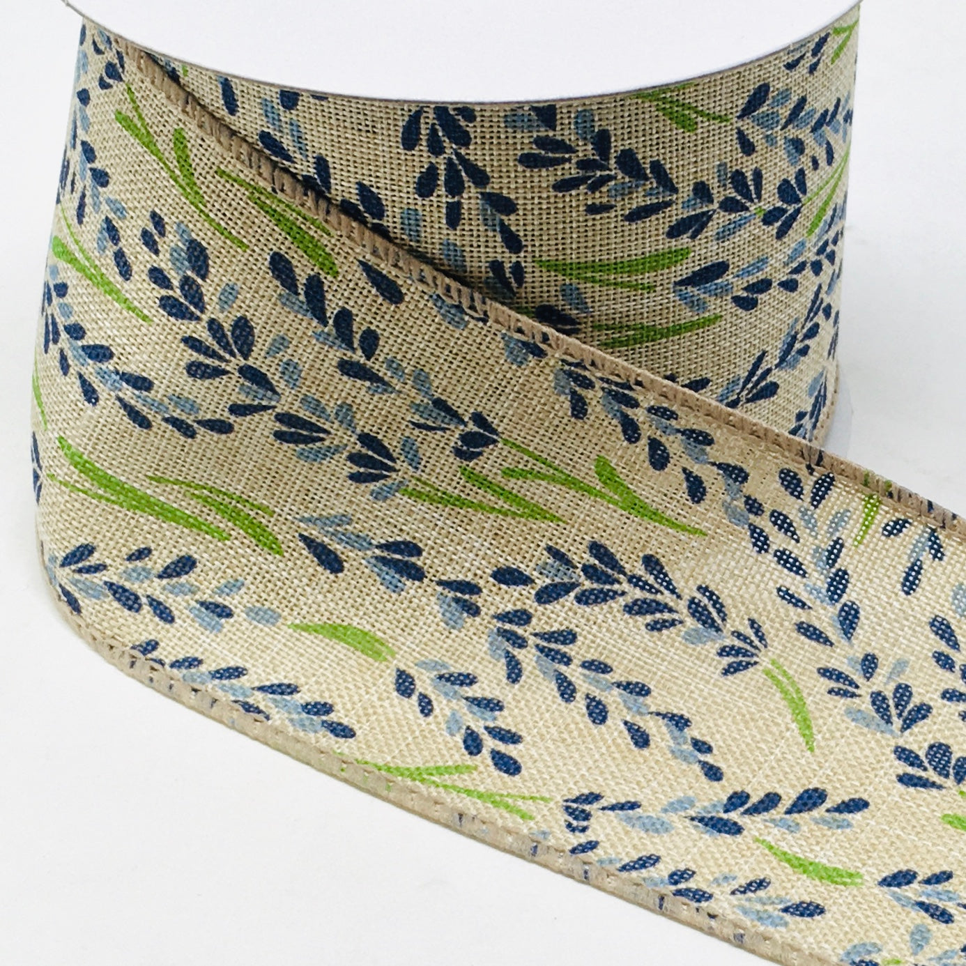 10 Yards - 2.5" Wired Blue Lavender Ribbon on Natural Background