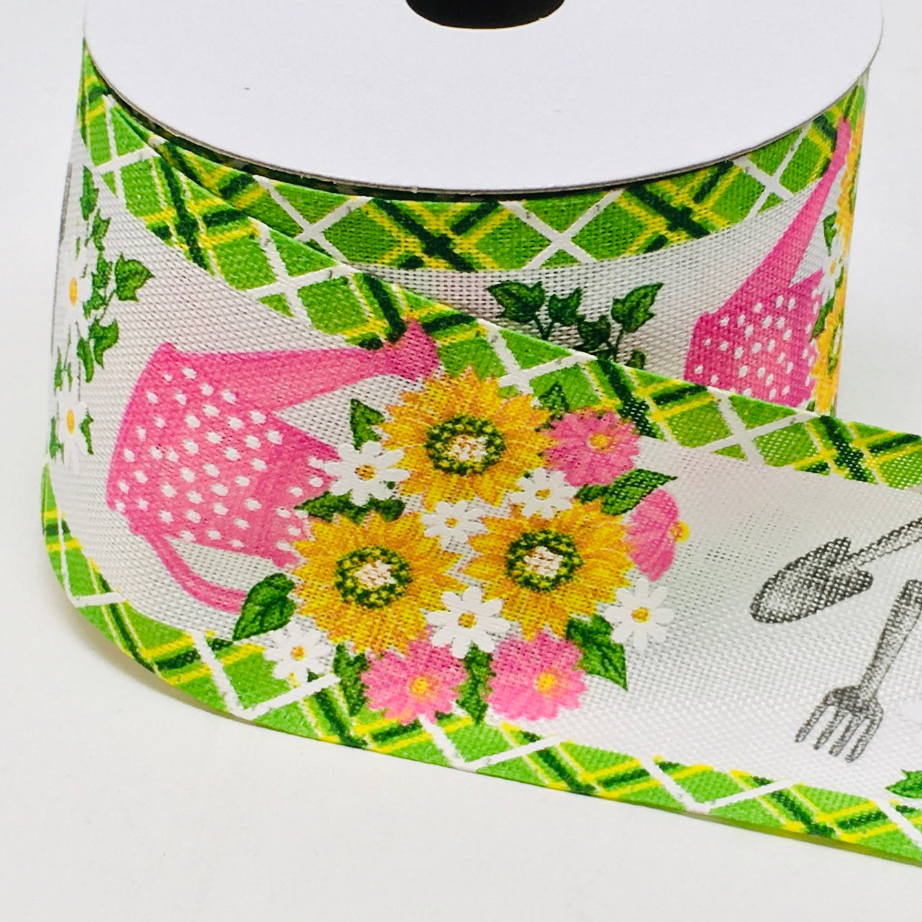 10 Yards - 2.5” Wired Light Pink Rainboot and Watering Can Floral Watering Can Ribbon