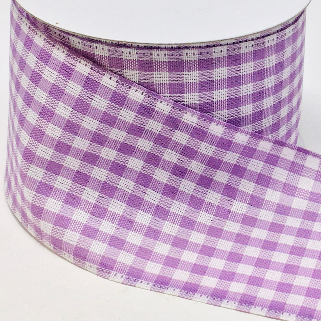 10 Yards - 2.5” Wired Lavender and White Gingham Check Ribbon