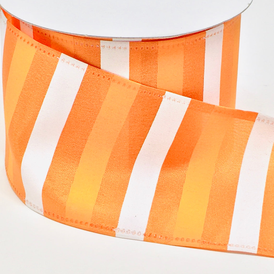 10 Yards - 2.5” Wired Orange and White Stripe Ribbon