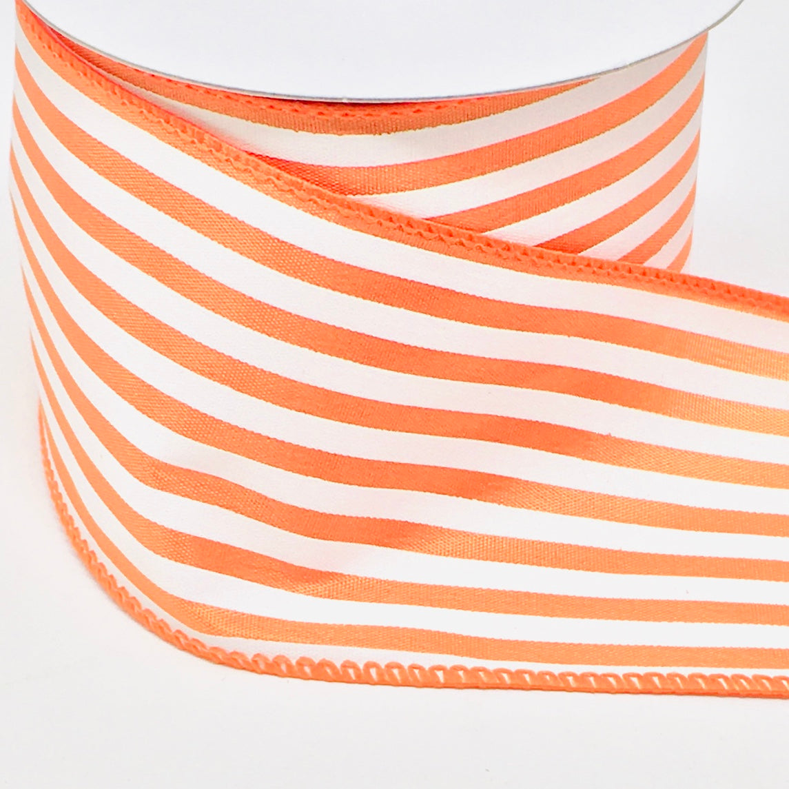 10 Yards - 2.5” Wired Orange and White Stripe Ribbon